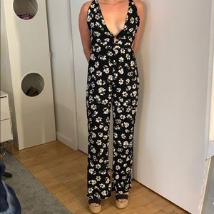 Floral black and white jumpsuit